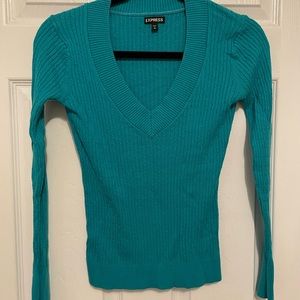 Express v-neck blue ribbed sweater